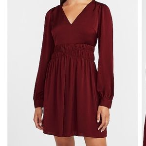 Satin smocked waist long sleeve dress